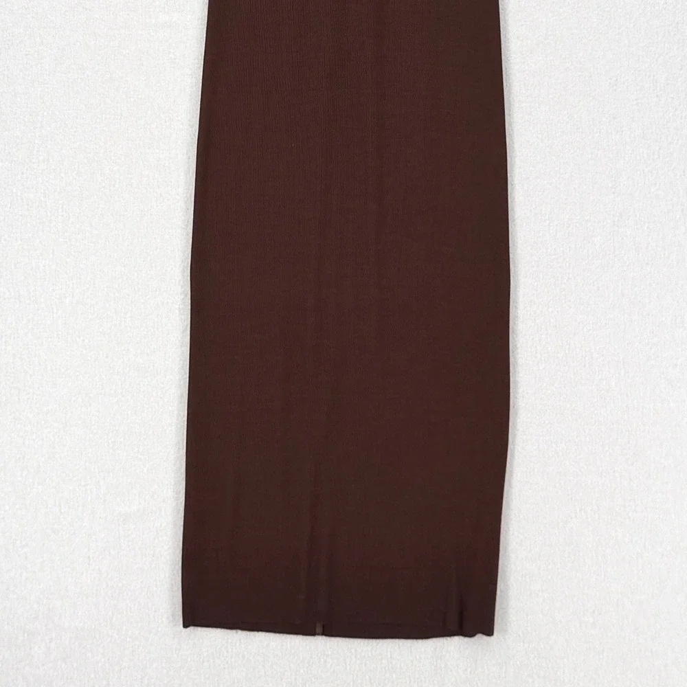 ENZA COSTA Silk Rib Knit Maxi Tank Dress Womens Small Brown Quiet Luxury NEW - Picture 8 of 12